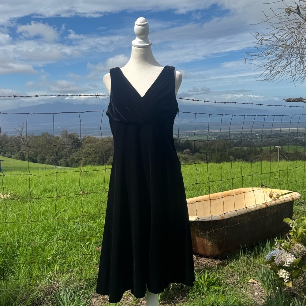 Vintage Retro Evan Picone Black Velour Sleeveless Party Fit Flare empire waist